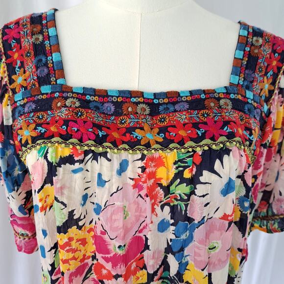 JOHNNY WAS Brisbane Floral-print Short-sleeve Top Bright Multi Medium - Picture 6 of 8